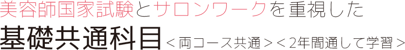 美容師国家試験とサロンワークを重視した基礎共通科目＜両コース共通＞＜2年間通して学習＞