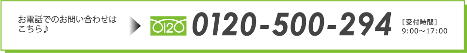 お電話でのお問い合わせはこちら　0120-500-294 [受付時間]9:00~17:00